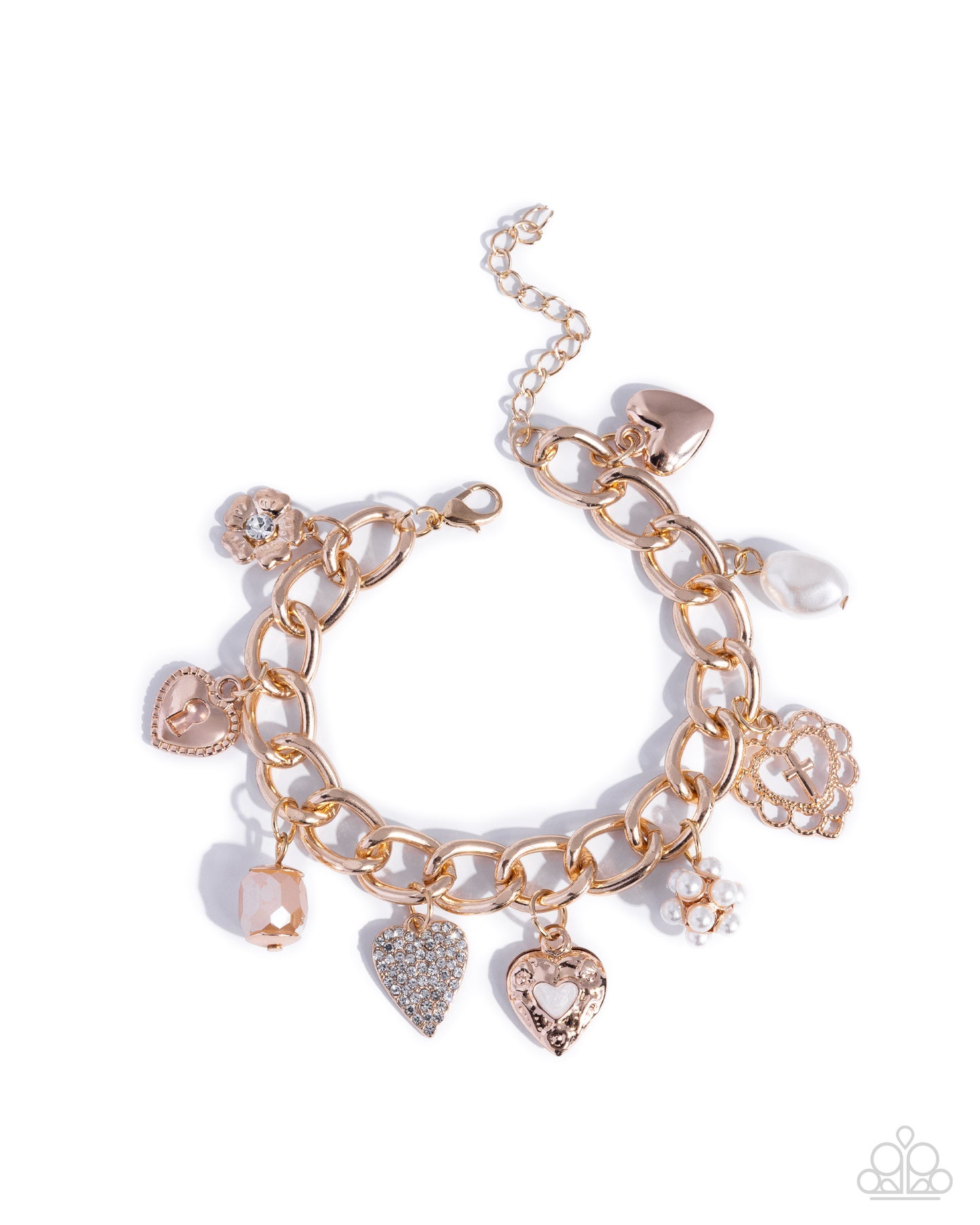 Celestial Court - Gold Charm  Bracelet - Cross, Hearts
