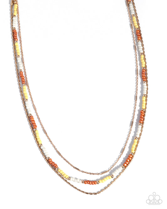Glossy Generosity - Gold w/Yellow-White-Orange Necklace