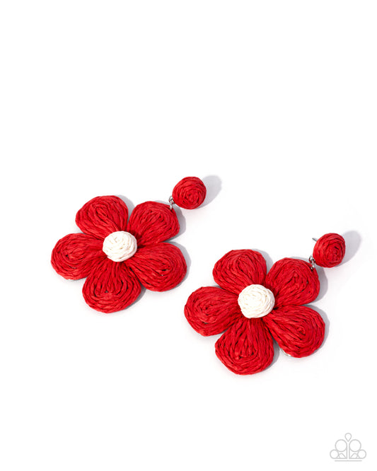 Double Daisies - Red Flower Earrings