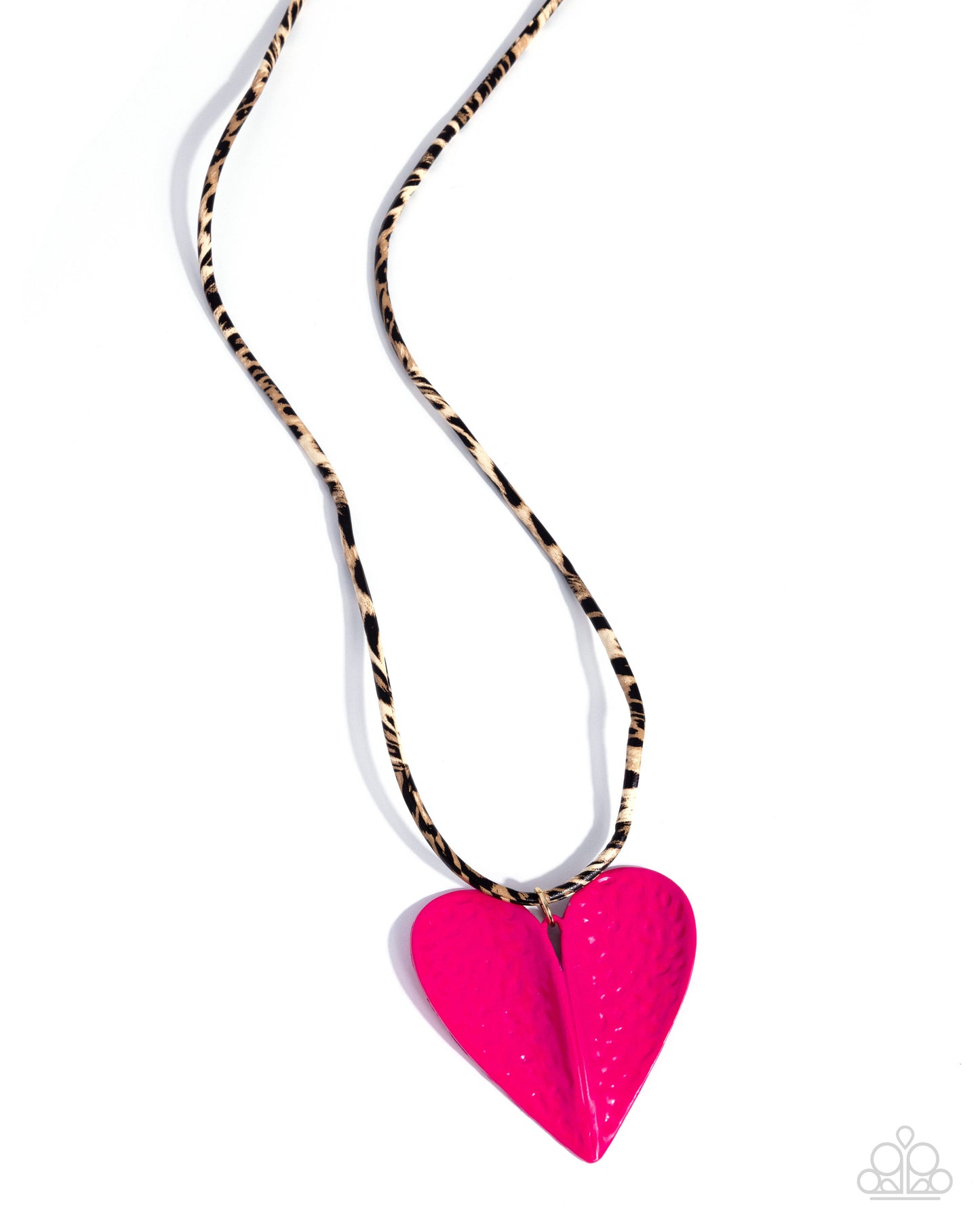 Cupid Craze - Leopard-Printed Cord w/Pink Heart Necklace