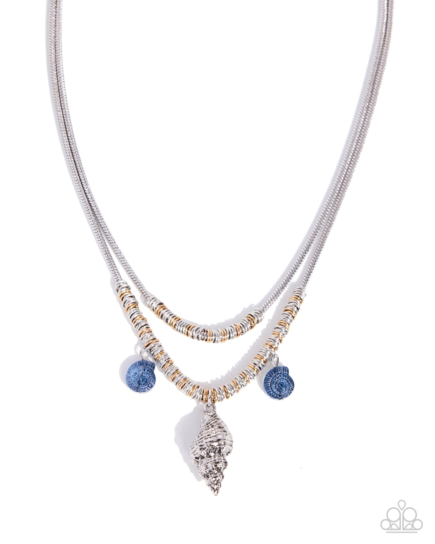 Seashell Sentiment - Silver & Gold w/Blue Necklace