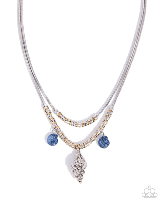 Seashell Sentiment - Silver & Gold w/Blue Necklace