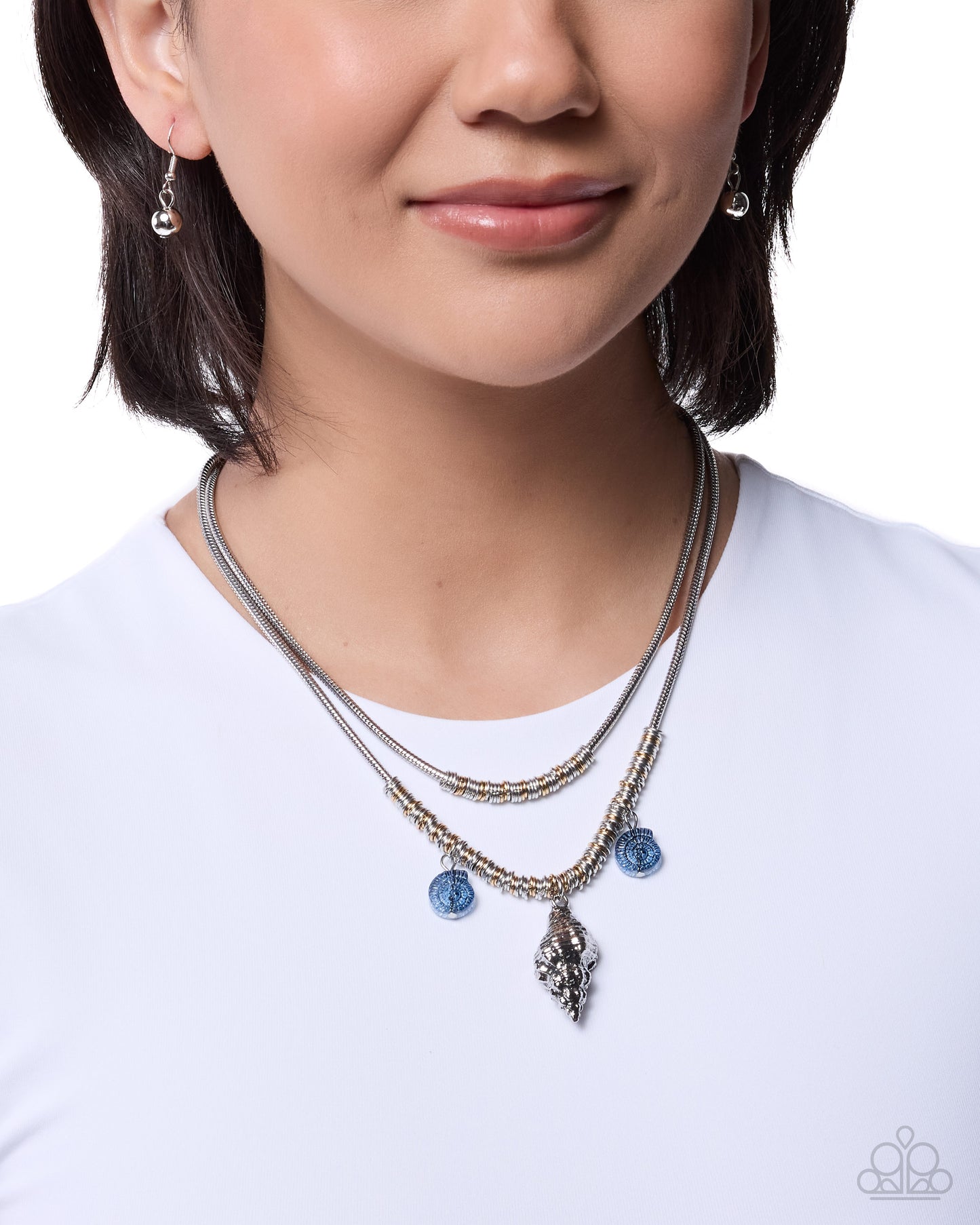 Seashell Sentiment - Silver & Gold w/Blue Necklace