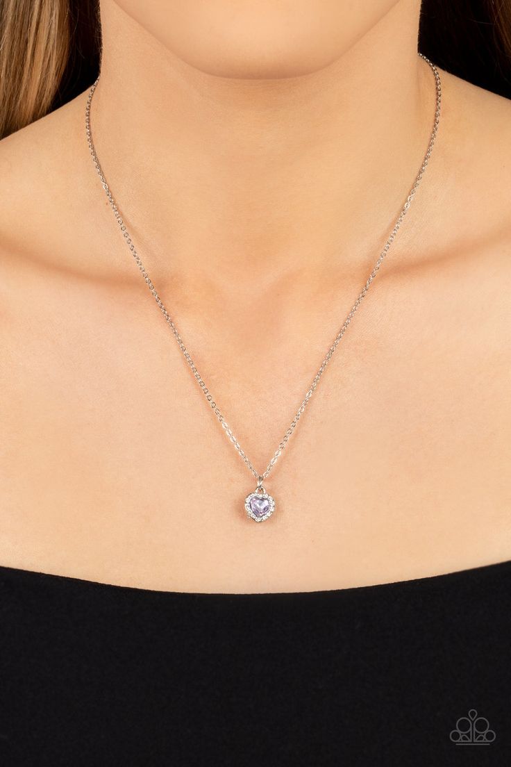 A Little Love Struck (heart) Necklace Silver w/Purple