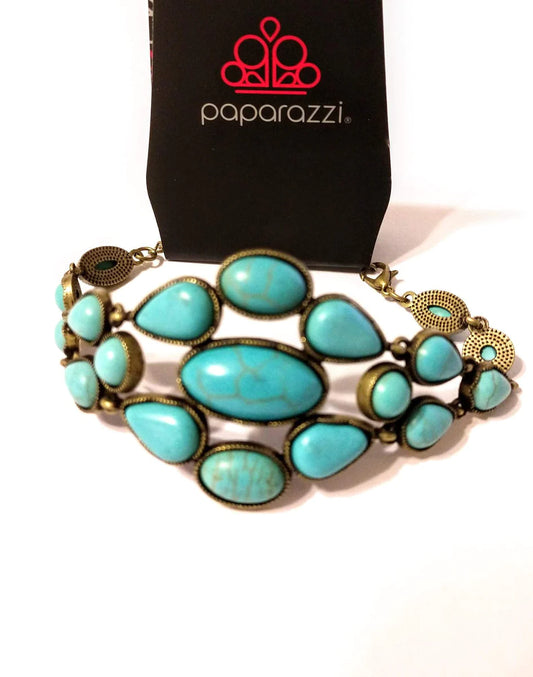 Blooming Prairies Blue Turquoise Stone and Brass Bracelet