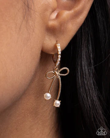 Charming Coquette Earring -  Gold Bow w/Pearls Earrings