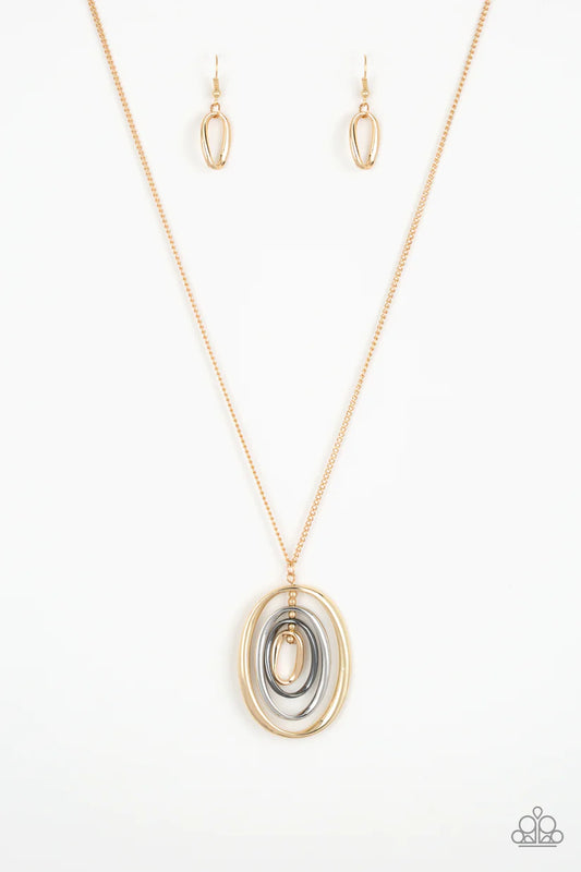 Classic Convergence Gold Necklace w/Silver & Gunmetal on Pendant
