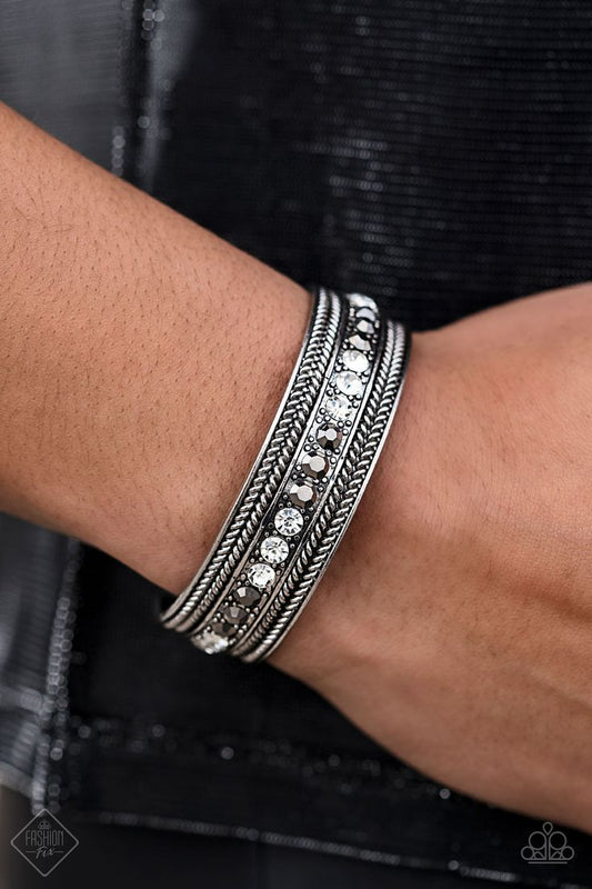 Empress Etiquette Silver w/Rhinestones & Hematite Stones Cuff Bracelet