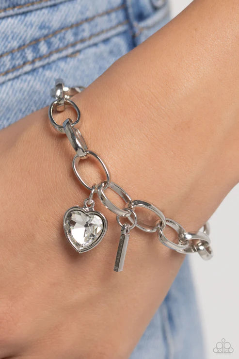 Guess Now Its INITIAL - White Gem Heart & I Initial Bracelet