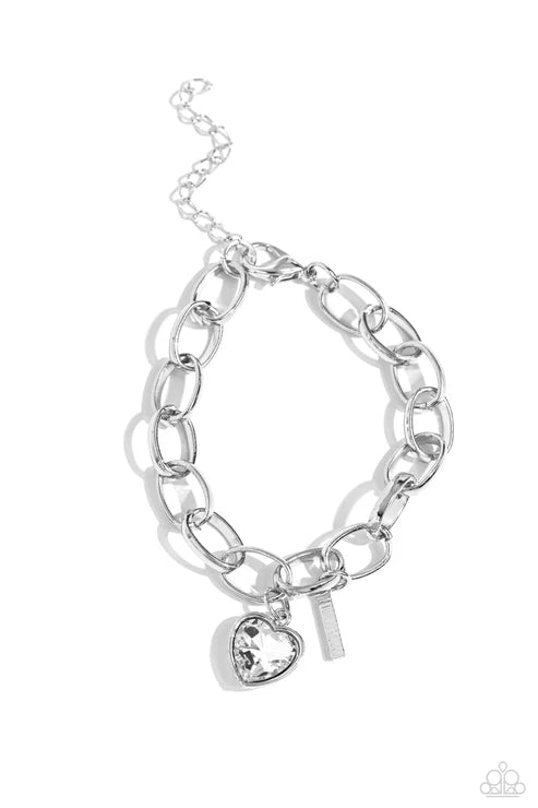Guess Now Its INITIAL - White Gem Heart & I Initial Bracelet