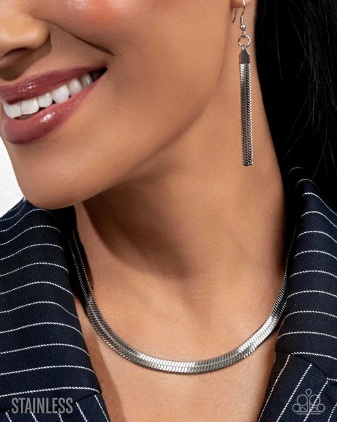 Herringbone Haute Choker Necklace Silver - Stainless Steel