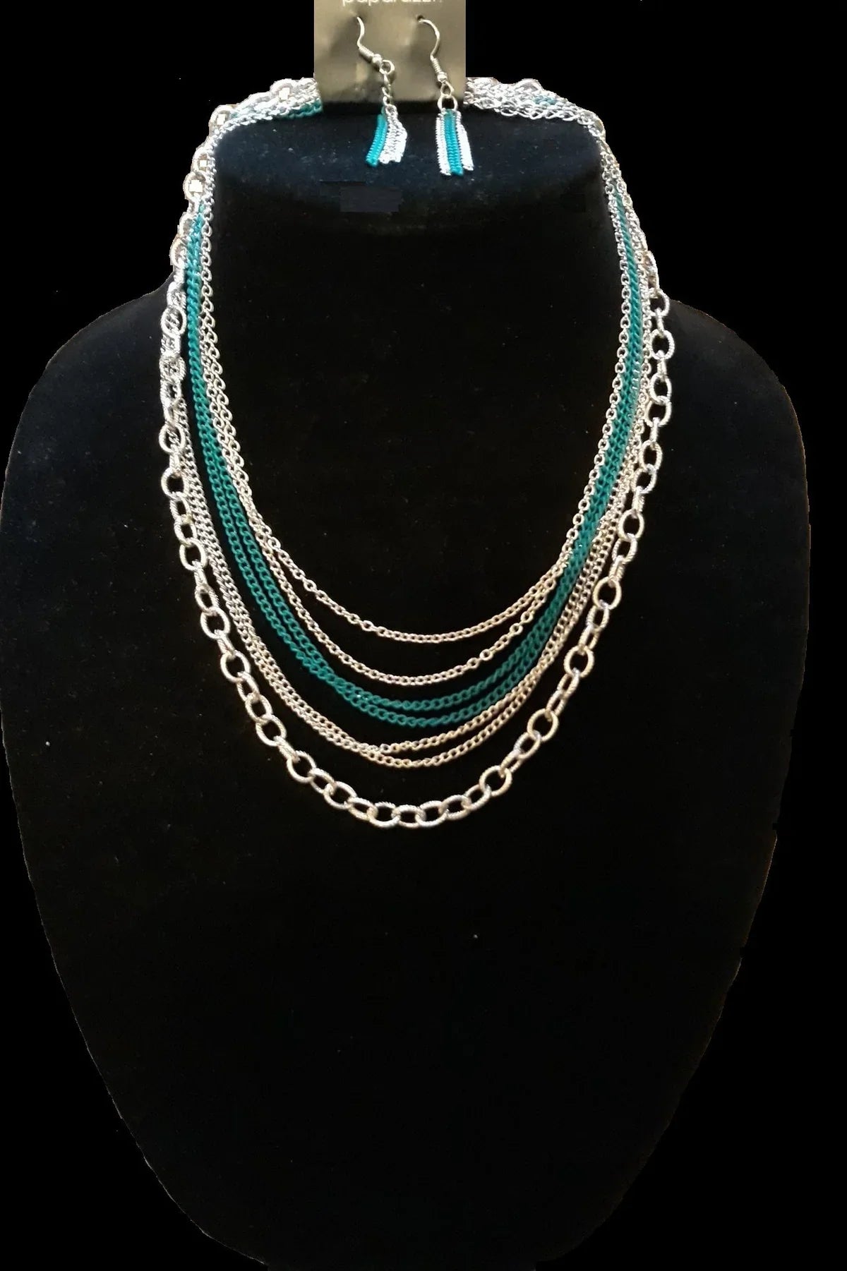 Intensely Industrial Silver & Green Chains Necklace