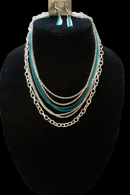 Intensely Industrial Silver & Green Chains Necklace