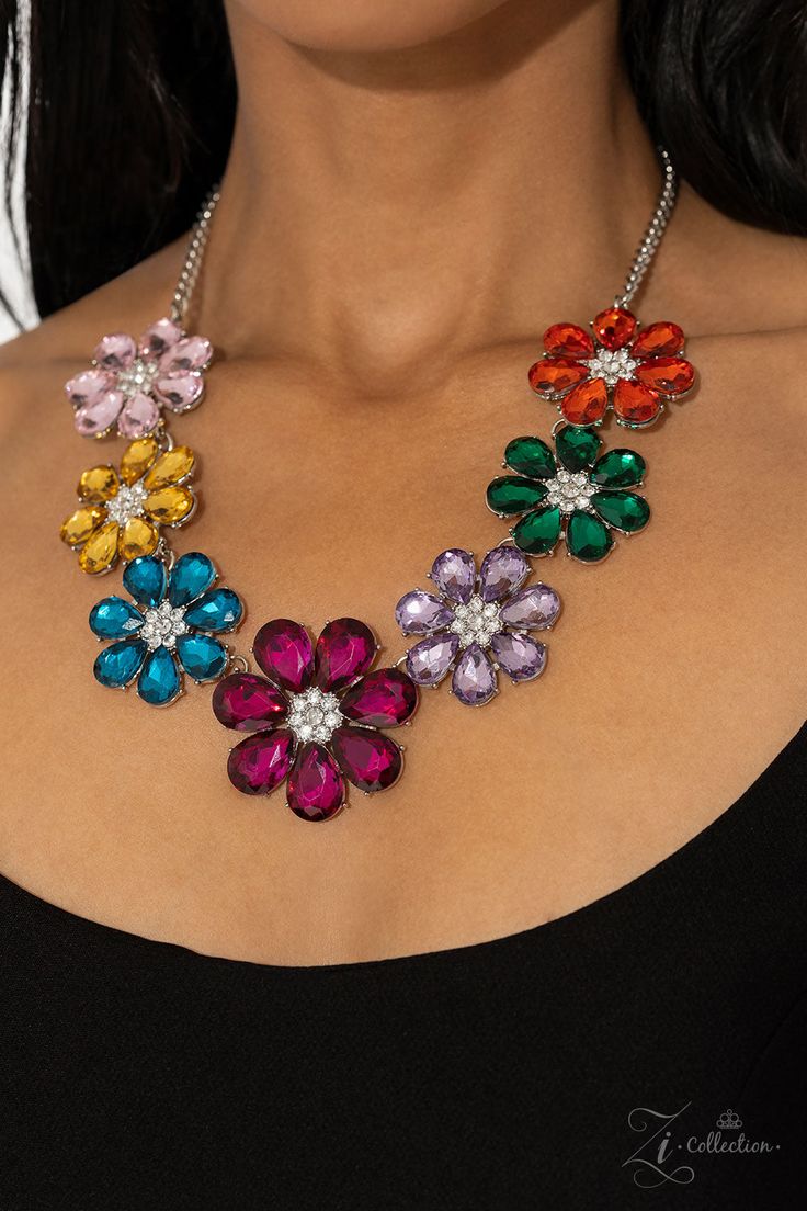 Zi Necklace - Outgoing- Flowers Multi Color Gems