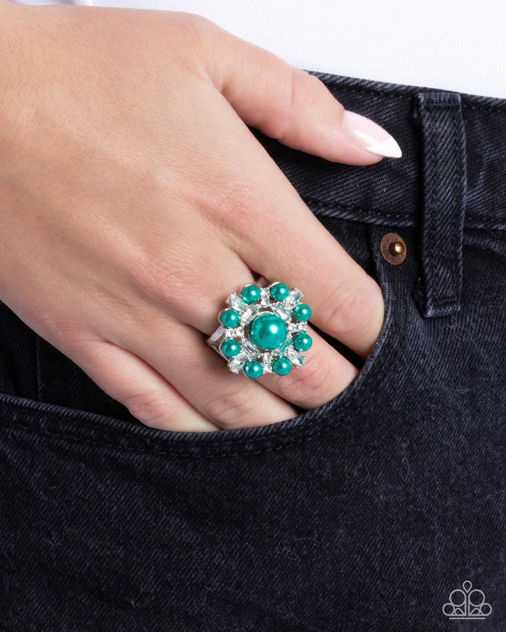 Painted Park Avenue Ring - Silver w/Green