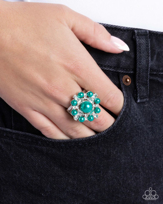 Painted Park Avenue Ring - Silver w/Green