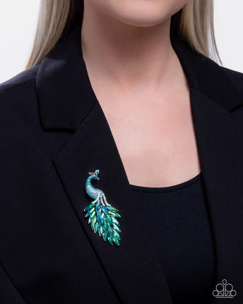 Peacock Pedestal Brooch - Peacock Blue Brooch