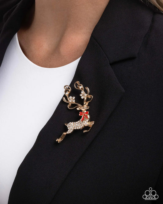Reindeer Games Brooch - Gold