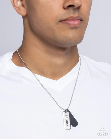 Roman Retrograde Men's Necklace Chain  Silver w/Black