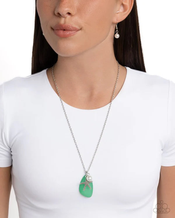 Sea Glass Stash - Silver w/Green Necklace