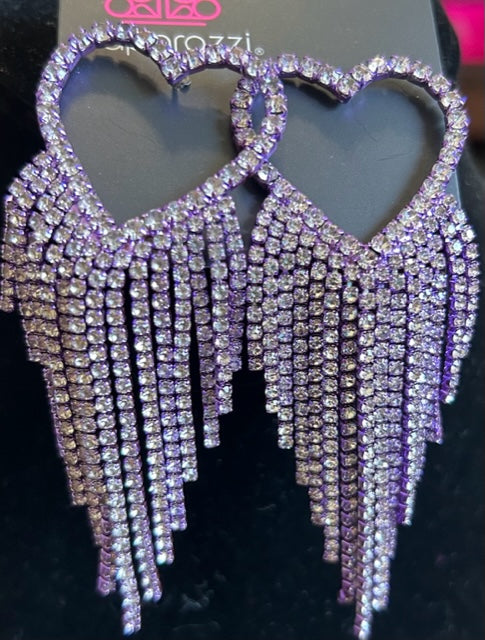 Sumptuous Sweetheart Purple Earrings with Rhinestones