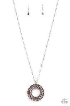 Wintry Wreath Necklace - Silver w/Pink Gems Necklace