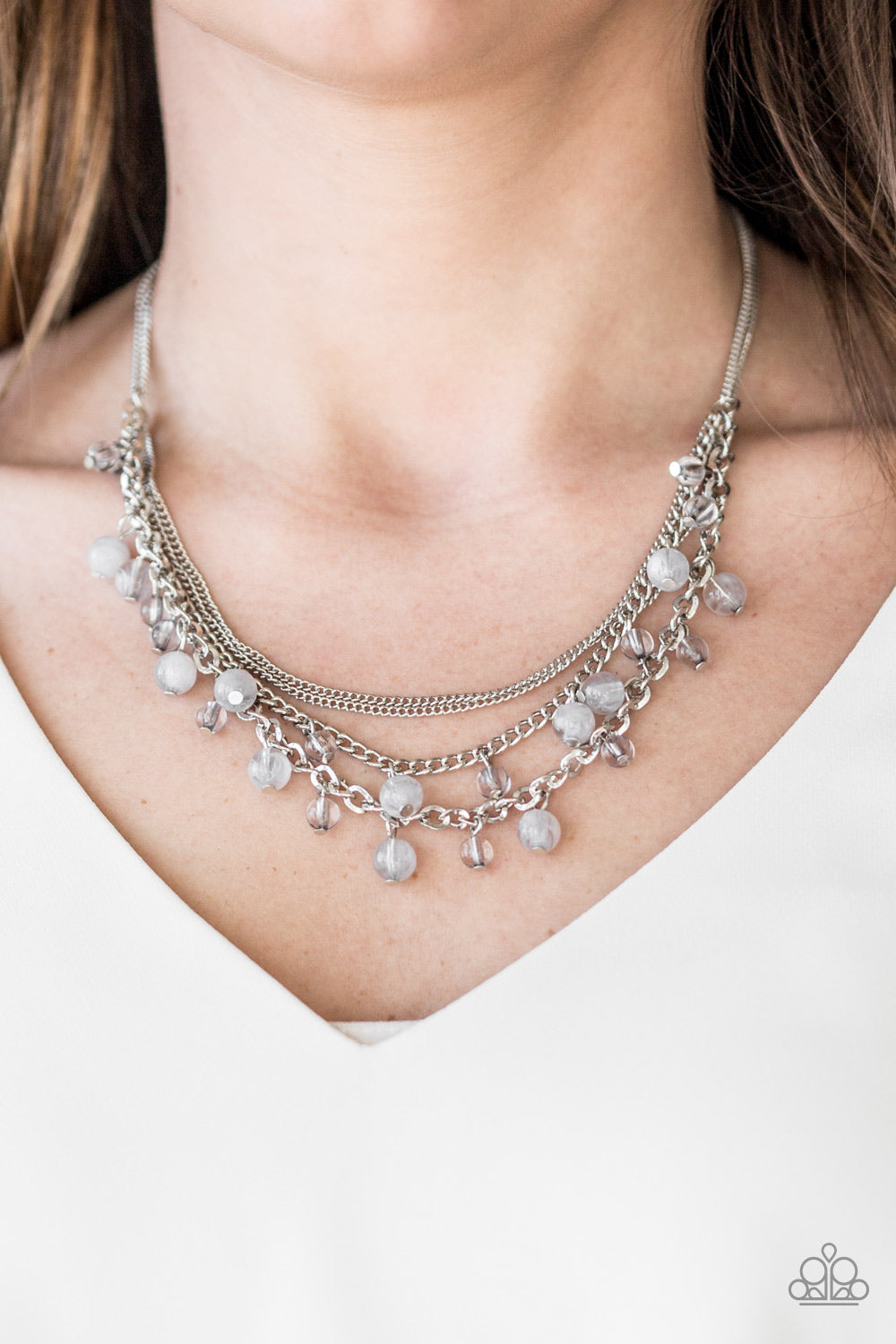 Ocean Odyssey - Silver with Clear & White Beads Necklace