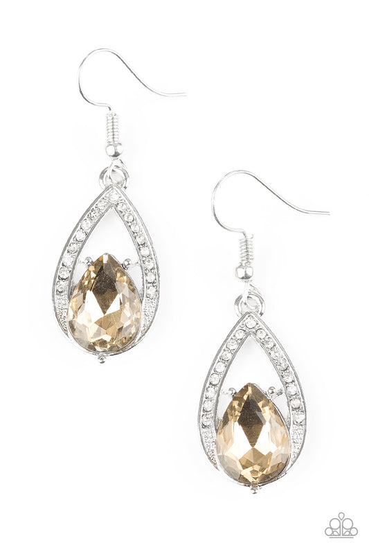 Gatsby Grandeur - Silver w/Champagne Gem Earrings