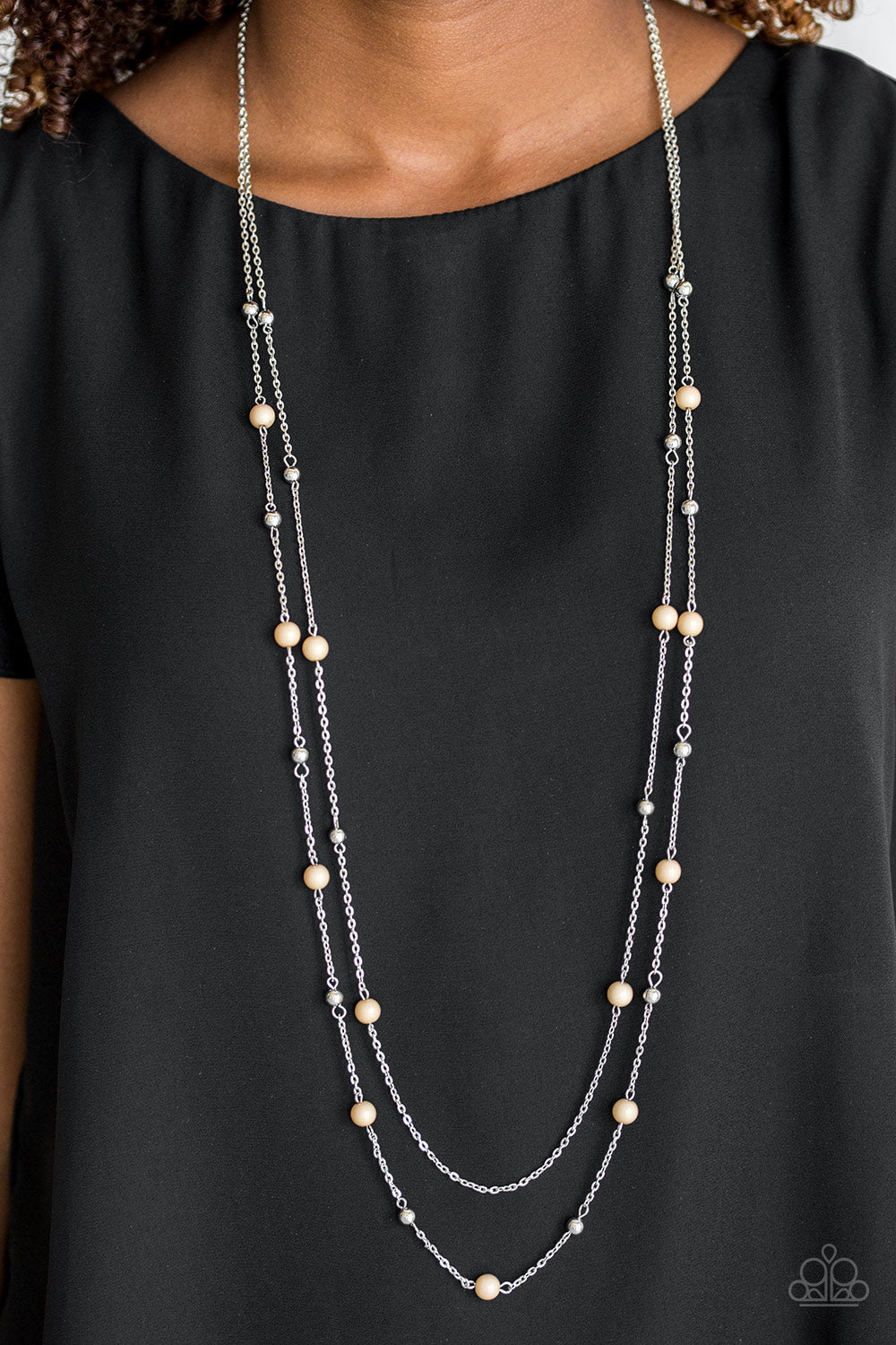 Beach Party Pageant - Silver w/Beige Necklace