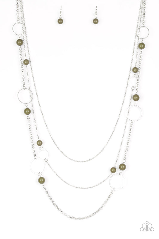 Beachside Babe - Silver w/Green Necklace