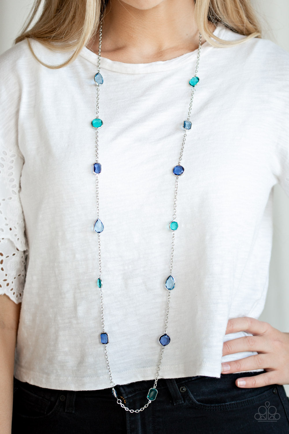 Glassy Glamorous - Silver w/Multi Blues Necklace