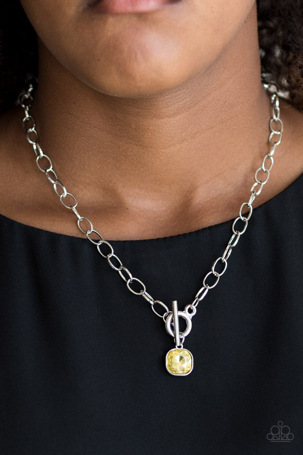 Dynamite Dazzle - Silver w/Yellow Gem Necklace