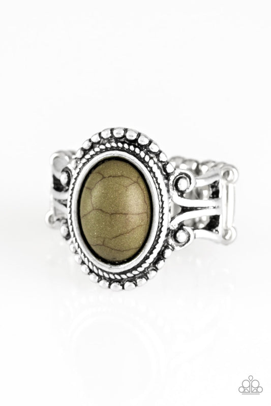 All The Worlds A STAGECOACH - Silver w/Olive Green Ring