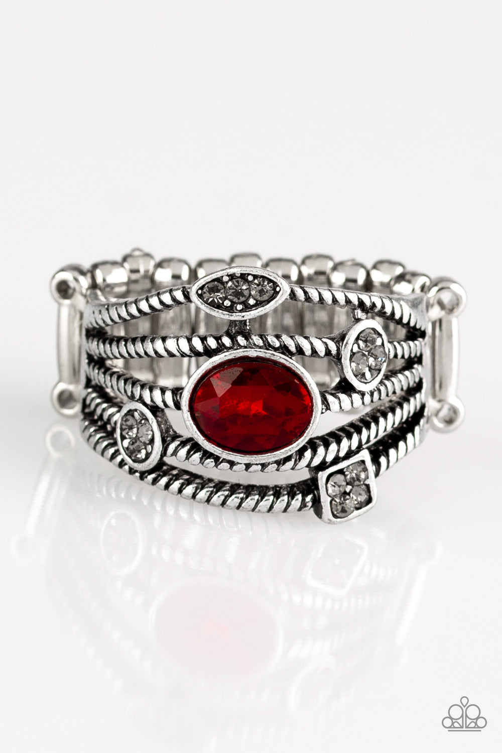 Cosmic Combo - Silver with Red Gem Ring