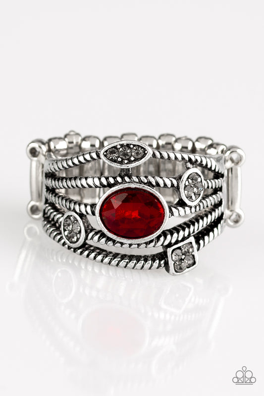 Cosmic Combo - Silver with Red Gem Ring