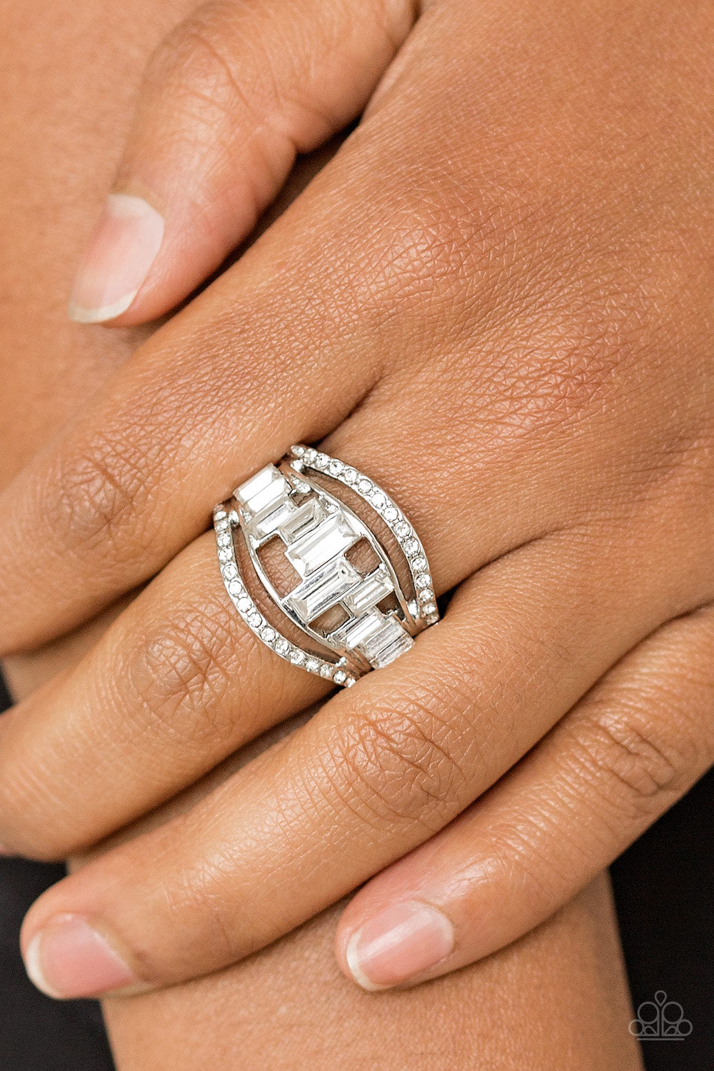 Treasure Chest Charm - Silver w/Clear Rhinestone Ring
