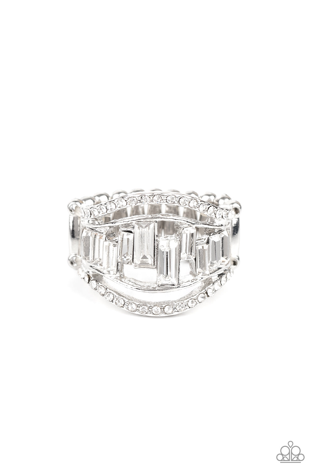 Treasure Chest Charm - Silver w/Clear Rhinestone Ring
