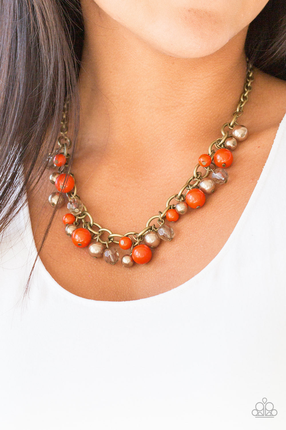 The GRIT Crowd - Brass and Orange Necklace