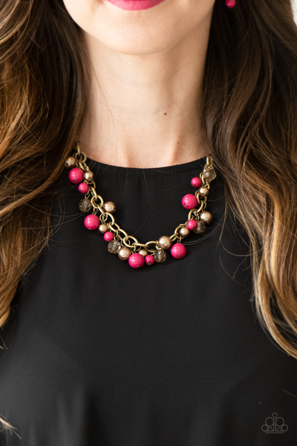 The GRIT Crowd - Brass and Pink Necklace