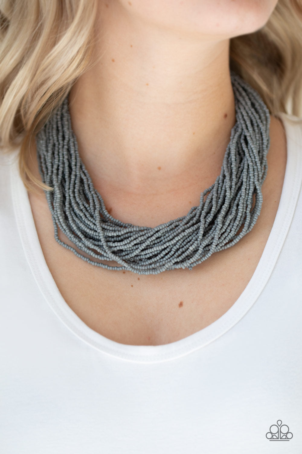 The Show Must CONGO On! - Gray/Silver Seed-Beads Necklace