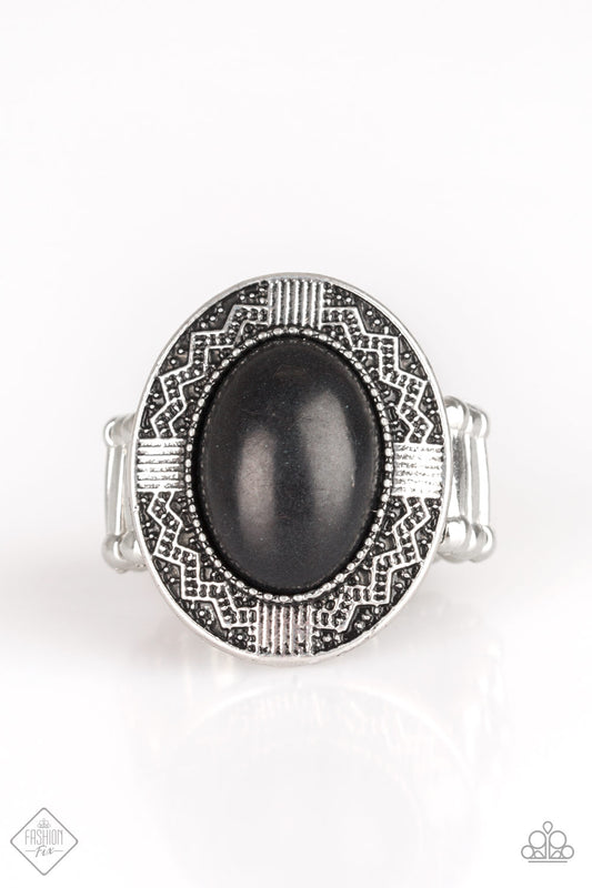 Tribe Trend Silver with Black Stone Ring