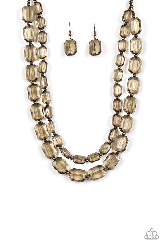 Ice Bank - Brass-(Brown see-thru)Necklace