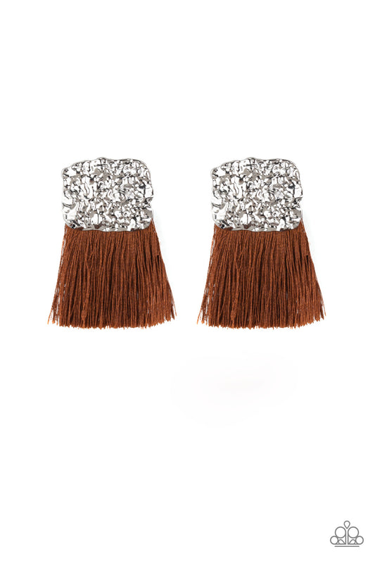 Plume Bloom - Silver w/Brown Earrings