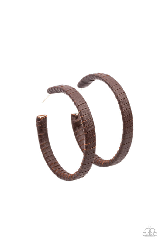 Leather-Clad Legend - Leather Brown Earrings