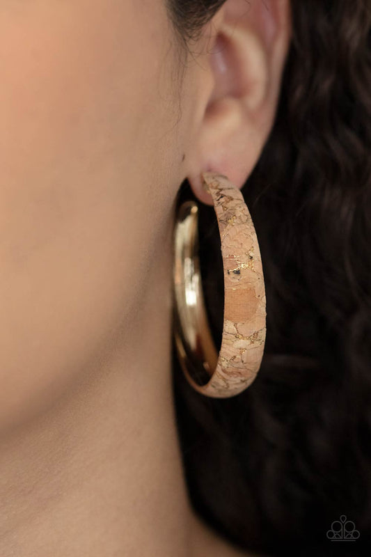 A CORK In The Road - Gold Earring - Paparazzi Accessories