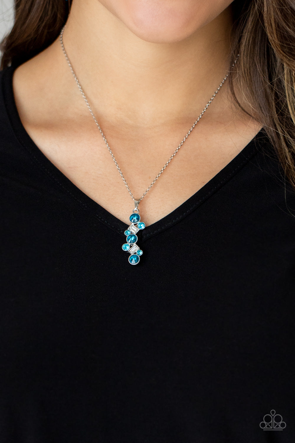 Classically Clustered - Silver w/Turquoise Gem Necklace