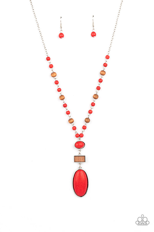 Naturally Essential - Silver w/Red & Wood Necklace