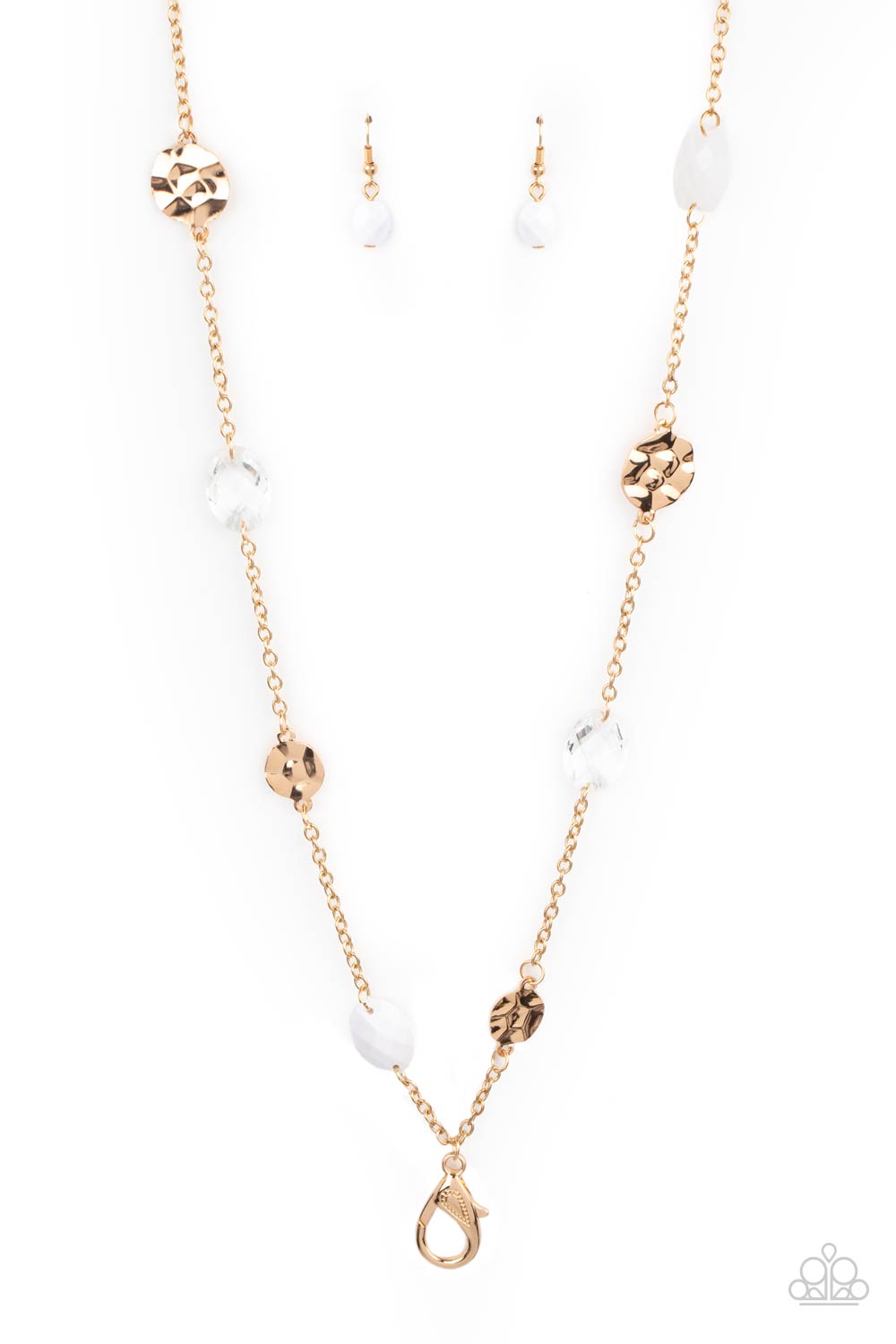 Glossy Glamorous - Gold with White Beads Lanyard