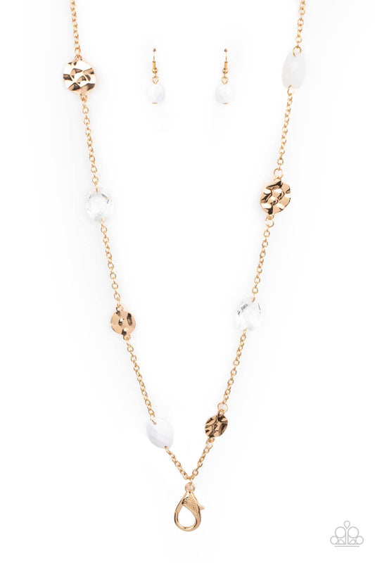 Glossy Glamorous - Gold with White Beads Lanyard