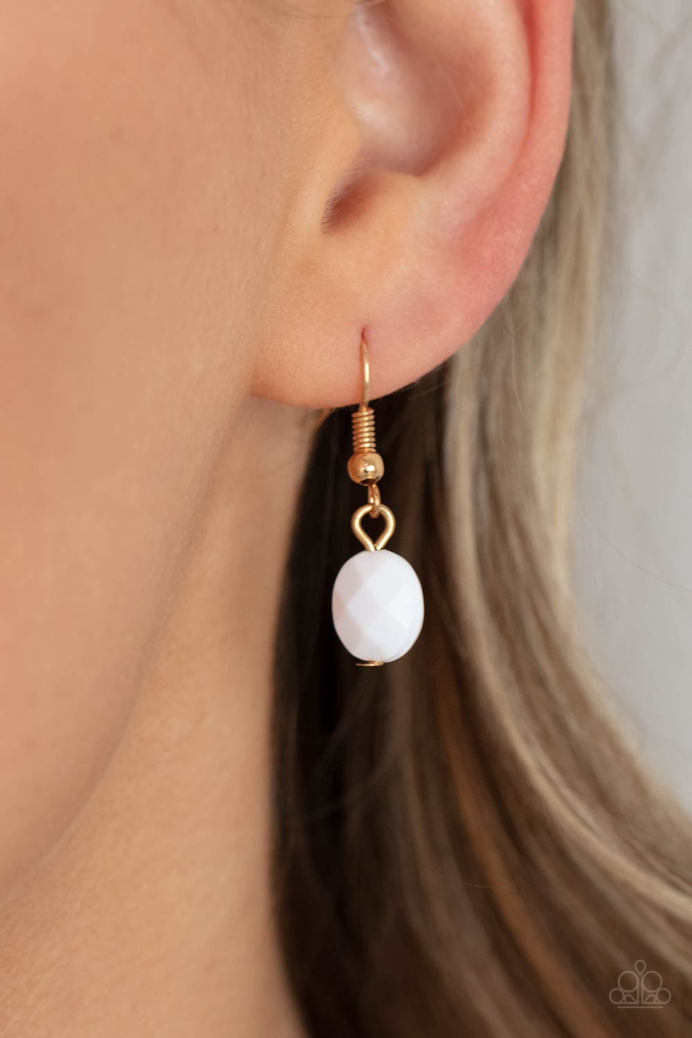 Glossy Glamorous - Gold with White Beads Lanyard